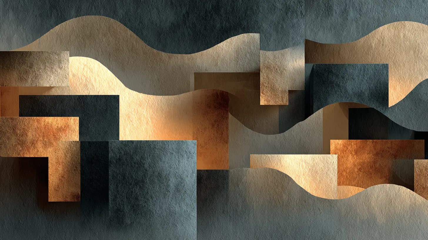 Geometric blocks with undulating wave forms in copper and slate